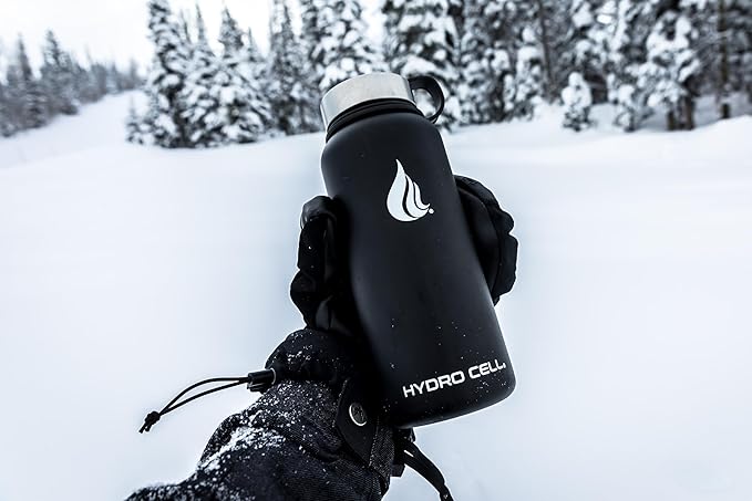 HYDRO CELL Stainless Steel Insulated Water Bottle with Straw - For Cold & Hot Drinks - Metal Vacuum Flask with Screw Cap and Modern Leakproof Sport Thermos for Adults (Black 32oz)