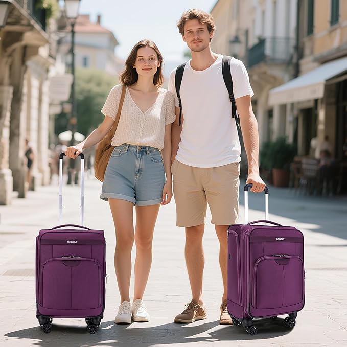 TIAWOLT Carry on Suitcase 22x14x9 Airline Approved,20 inch Lightweight Suitcases with 360° silent swivel wheels, TSA Lock and Compartment, Large Capacity travel Suitcase-Purple