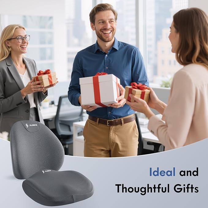 FLORICH Seat Cushion and Lumbar Support Pillow for Office Chair Car, Ergonomic Memory Foam Back Support for Office Gaming Chair Driving Seat Wheelchair, Relieves Neck, Back & Sciatica Pain – Gray