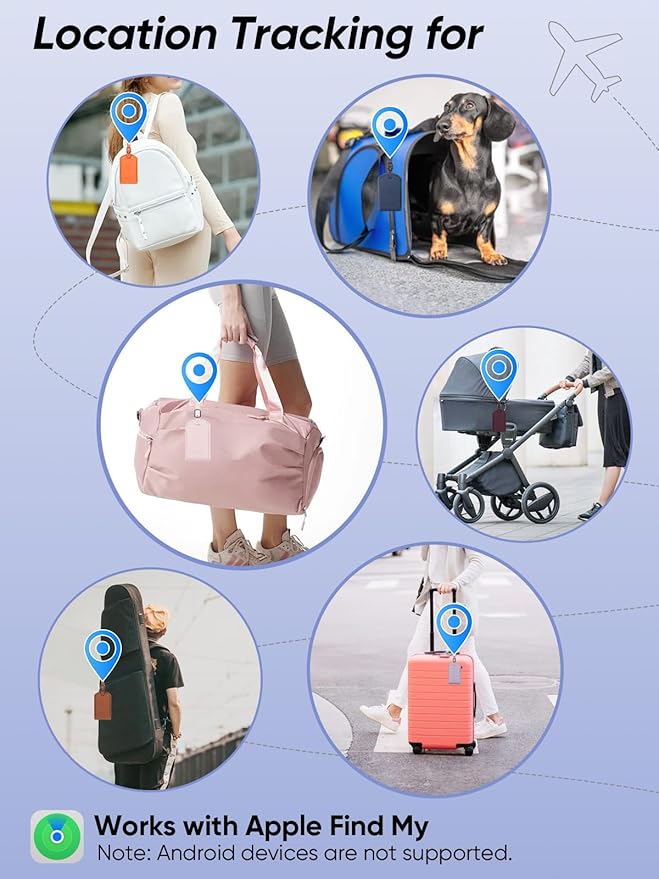 Luggage Tags Built-in Anti-Loss Tracker, Luxury Leather Luggage Tags for Suitcase, Travel Bags, Backpacks, Travel Organizer for Lost Baggage Prevention (Orange)