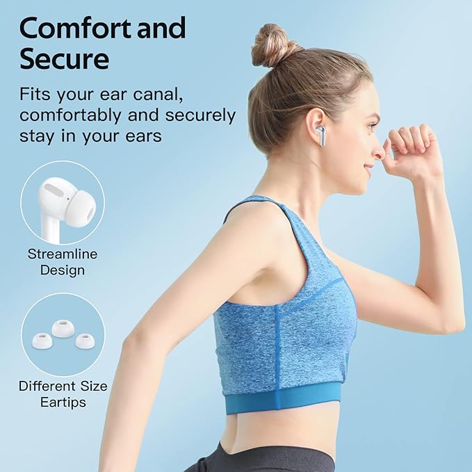 TAGRY Bluetooth Headphones True Wireless Earbuds 60H Playback LED Power Display Earphones with Wireless Charging Case IPX5 Waterproof in-Ear Ear buds with Mic for TV Smart Phone Laptop Computer Sports