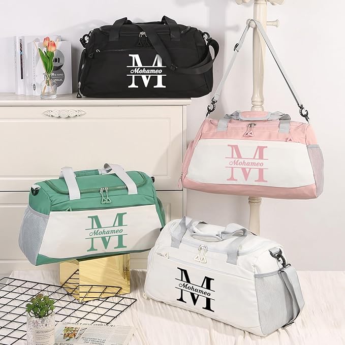 Personalized Travel Duffel Bag with Name - Custom Letter Oxford Cloth Gym Bag with Shoes & Wet Pockets Sport Bag Weekender Overnight Bag for Traveling for Women Men Gift for Christmas Groomsman Brides