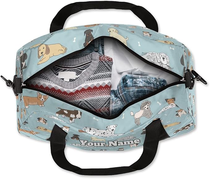 Custom Your Name Bones Dog Animal Pattern Personalized Text Gym Duffle Bag for Kids,Sports Bag for Teens Boys & Girls Small Waterproof Overnight Weekender Carry School Practice Travel Bag