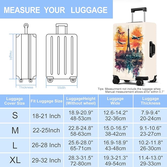 Luggage Cover Washable Suitcase Protector Anti-scratch Suitcase cover Fits 20-34 Inch Luggage (Tower-1, M(24-26inch suitcase))
