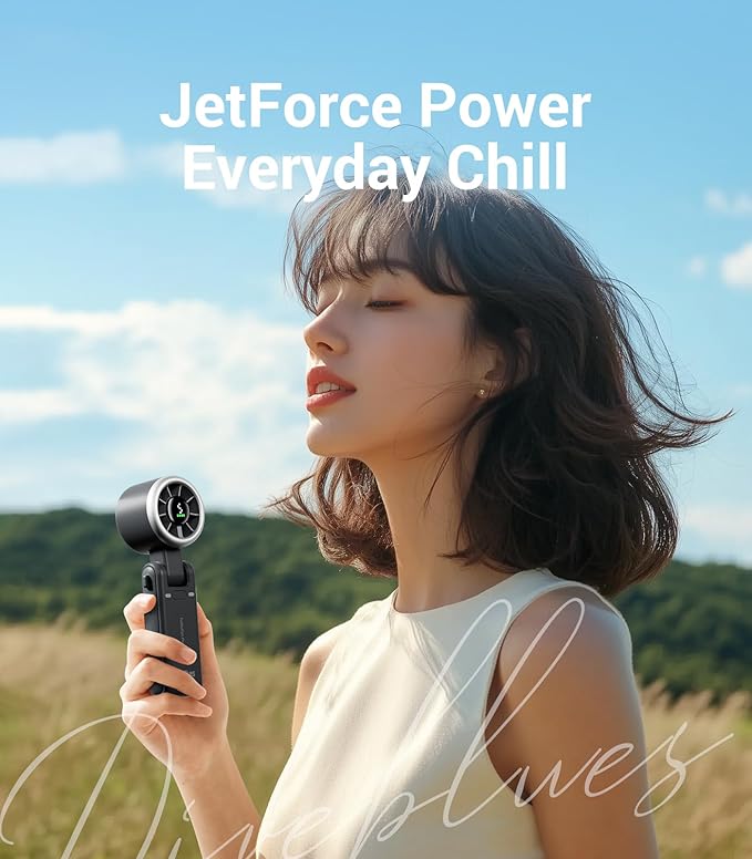 Diveblues Portable Handheld Turbo Fan, 5 Gear Wind, Battery Operated, Up to 12 Working Hours, 3 IN 1 Hand Fan with Air Turbo Tech Cooling Fan for Outdoor Activities, Travel, Working, Obsidian black