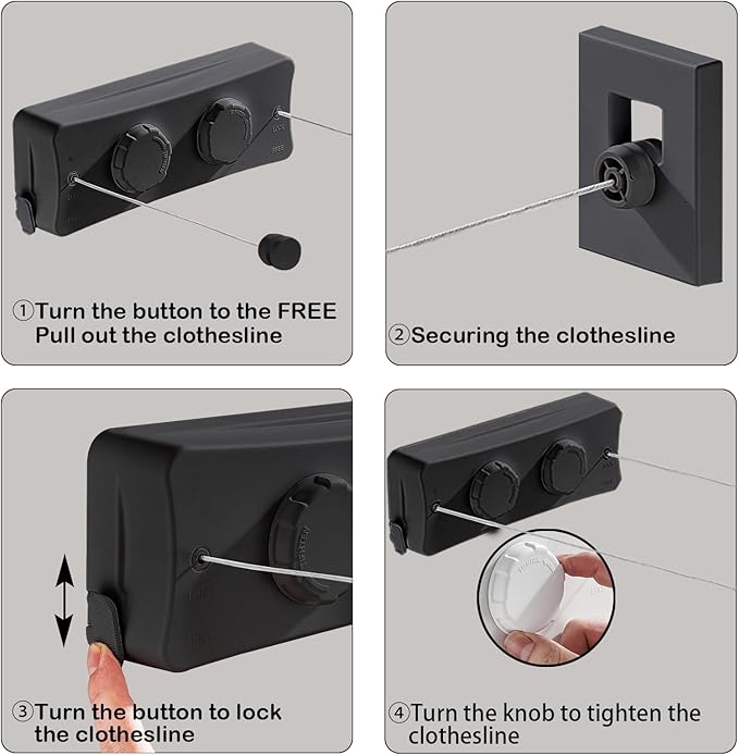 Retractable Clothesline - Heavy Duty 44lb Dual 304 Stainless Lines,16.7ft Anti-Sag Design,Install for Indoor/Outdoor Use (Black, Dual Lines)