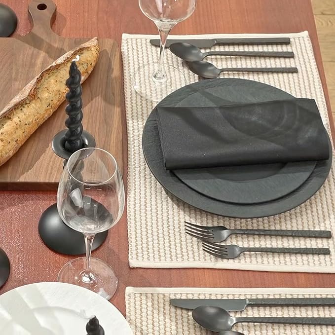 KINGSTONE 40 Pcs Black Hammered Silverware Set for 8, 18/10 Stainless Steel Heavy Duty Flatware Set, Tableware Cutlery Utensil Sets for Home Restaurant Dishwasher Safe