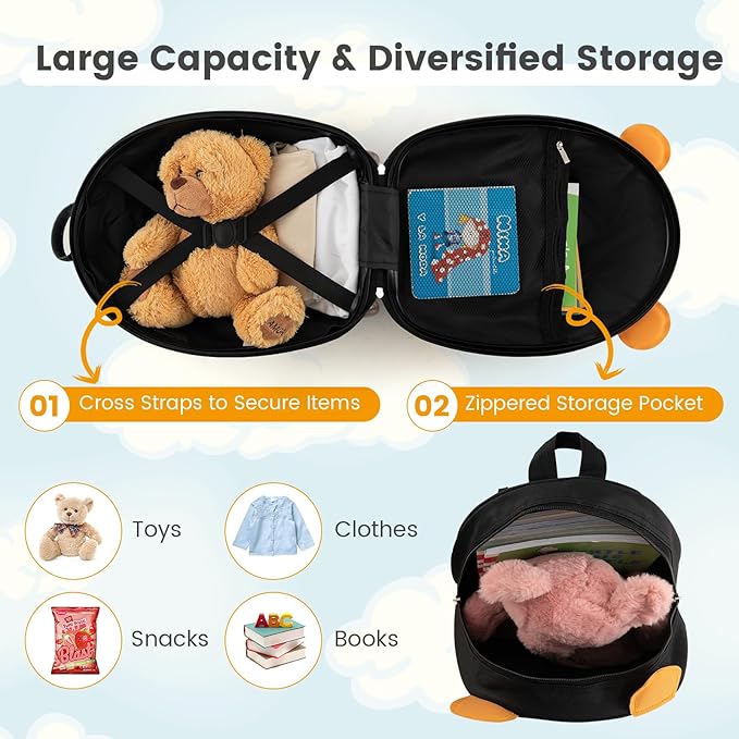 Goplus 2PC Kids Carry On Luggage Set, 16" Rolling Suitcase & 12" Backpack, Airline Approved Travel Trolley Luggage with Wheels for Toddlers Children Girls Boys (Tiger)