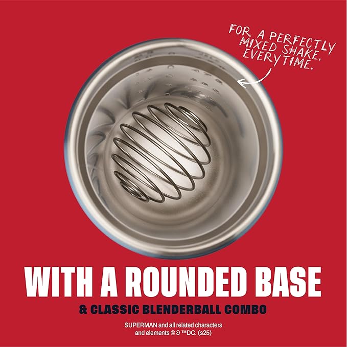 BlenderBottle Superman Strada Shaker Cup Insulated Stainless Steel Water Bottle with Wire Whisk, 24-Ounce, Man of Steel - Blue