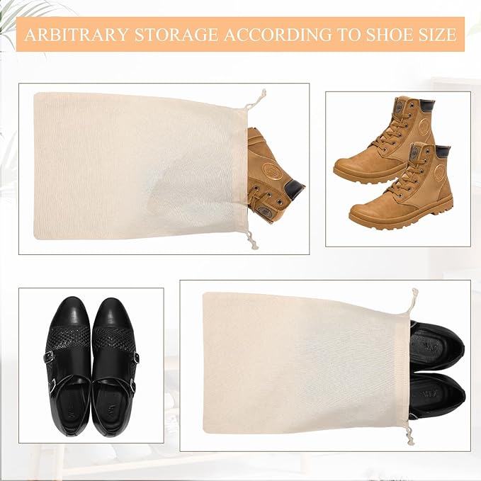 Hillban Shoes Bag for Travel Storage Dust Proof Cotton Drawstring Bag Breathable Pouch for Travel Home Pantry Accessories