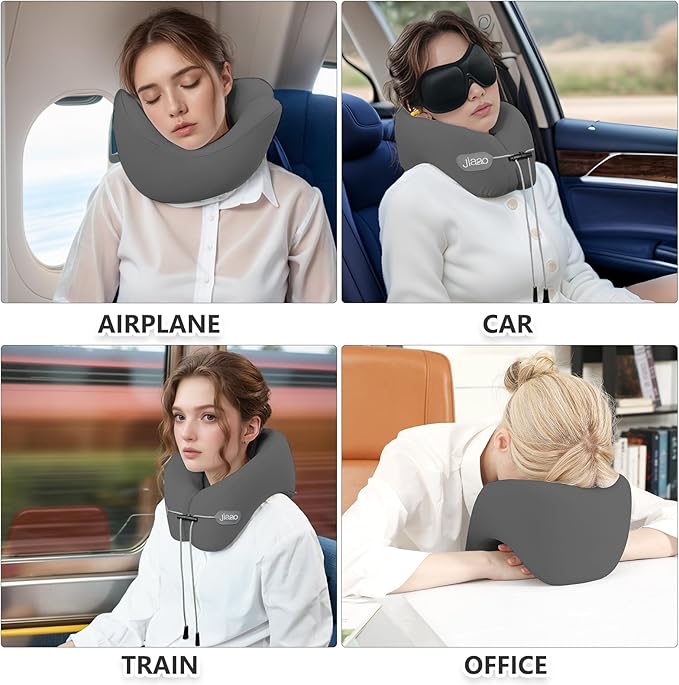 jiaao Travel Pillow, Neck Pillow Airplane, Plane Pillow Memory Foam Travel Neck Pillow with 360° Head and Neck Support, Portable Travel Essential Suitable for Airplane, Car, Train, or Bus Trip