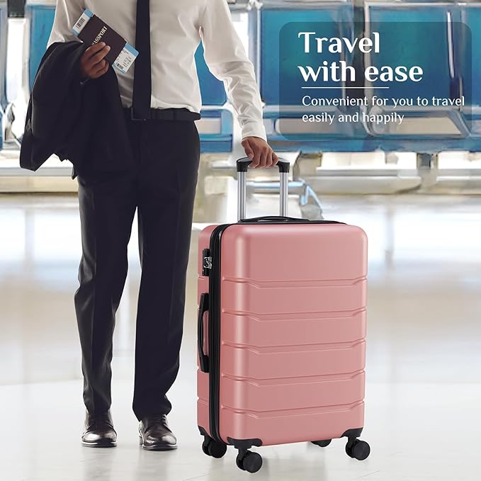 NEWBULIG 28 Inch Carry on Luggage, Lightweight Expandable Rolling Suit Case with TSA Lock, Hard Shell ABS Suitcase with Double Spinner Wheels, Pink