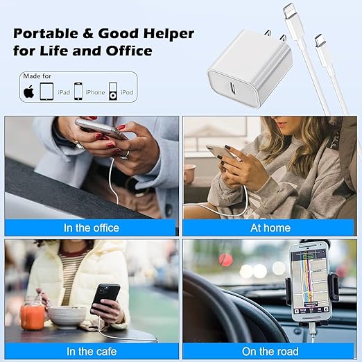 2Pack iPhone Fast Charger, Type C Charger Fast Charging Power Delivery Fast Charging Block Travel Plug with 2Pack Type C to Lightning Cable Cord Compatible with iPhone 14/14 Pro/13/12/11/X,iPad