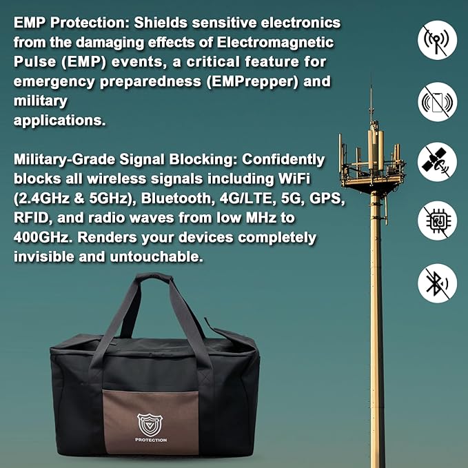 QYWOVPNBFCD Faraday Duffel Bag, Faraday Bag for Large Generators and Electronics, Military-Grade Signal Blocking Anti-tracking Data Privacy EMP Protection With 2 Detachable Faraday bags