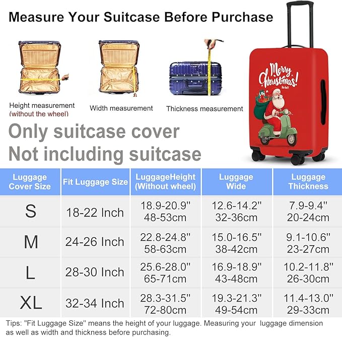 Santa on Scooter Luggage Cover - Christmas Riding Green Scooter with Gifts, Whimsical Modern Holiday Design for 28 30 Inch Travel