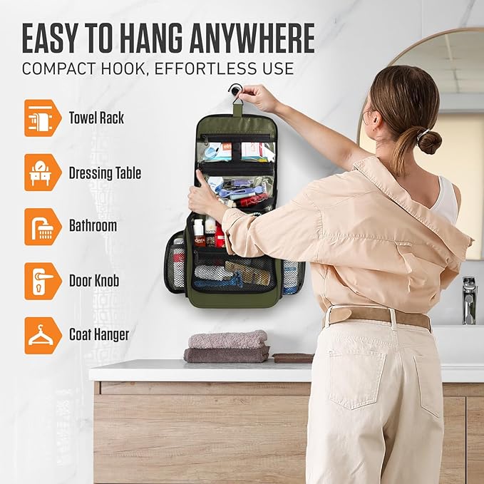 VENTURE 4TH Hanging Travel Toiletry Bag for Women & Men - Travel Organizer with Expandable Compartments & Removable Clear Pouch for Toiletries (Forest Green)