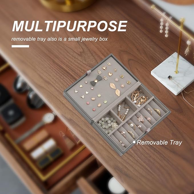 Travel Jewelry Case Large, Jewelry Box Large Jewelry Travel Organizer Jewelry Case with Handle, Best Gift for women Girls, Grey