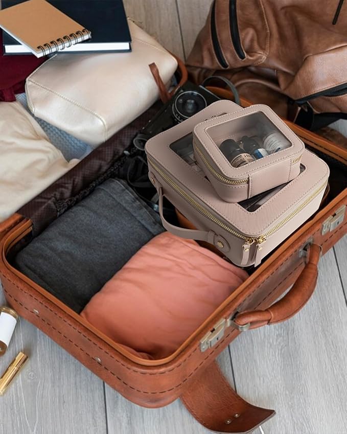 Travel Clear Makeup Bag Set, TSA Approved Cosmetic Bag Case with Zipper Portable Makeup Pouch Toiletry Bag Women Traveling Cosmetic Organizer Storage Bag Car Organizer Car Essentials for Women