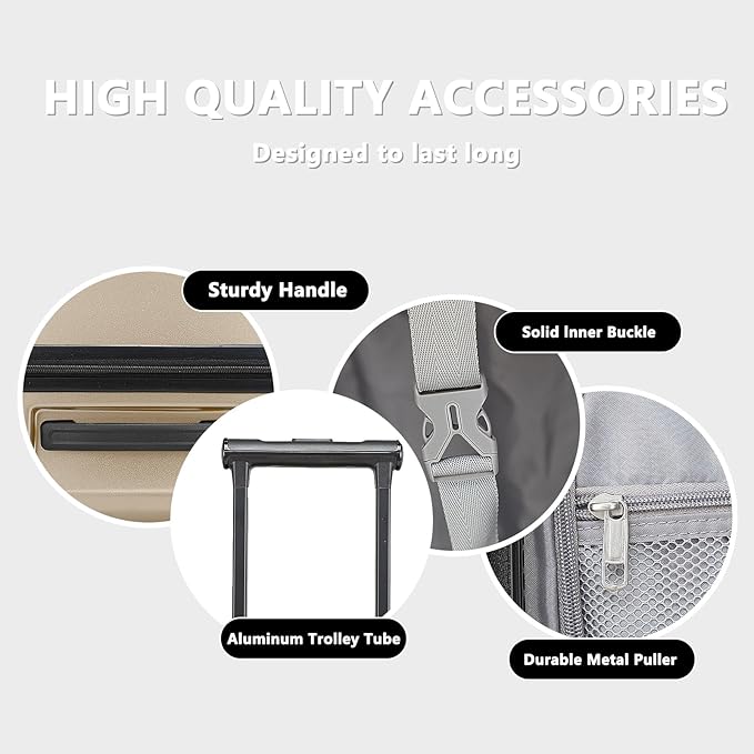 Carry On Luggage with Front Pocket & USB Port, PC Hardside 20 Inch luggage with Spinner Wheels & Built-in TSA Lock, Durable Lightweight Rolling Suitcase, Carry-On 20-Inch, Champagne