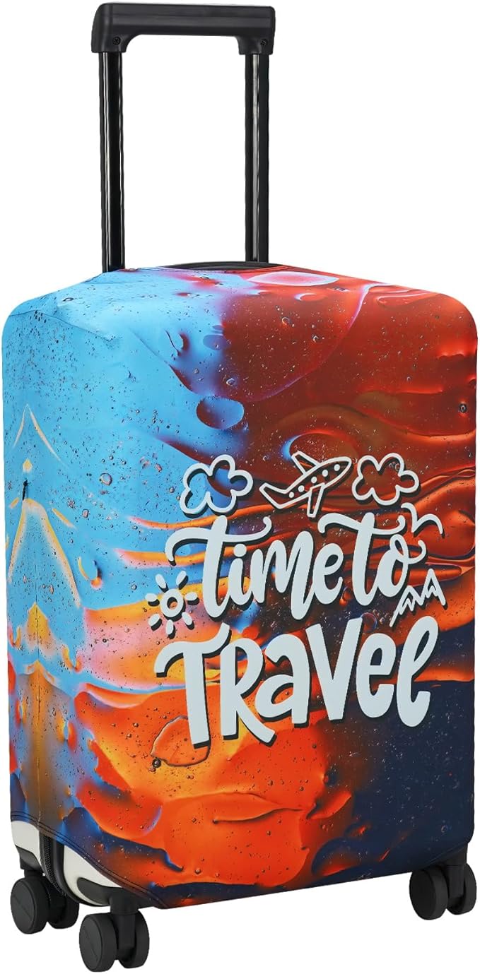 Explore Land Luggage Cover Suitcase Protector Fits 27-30 Inch Case (Time to Travel, L)