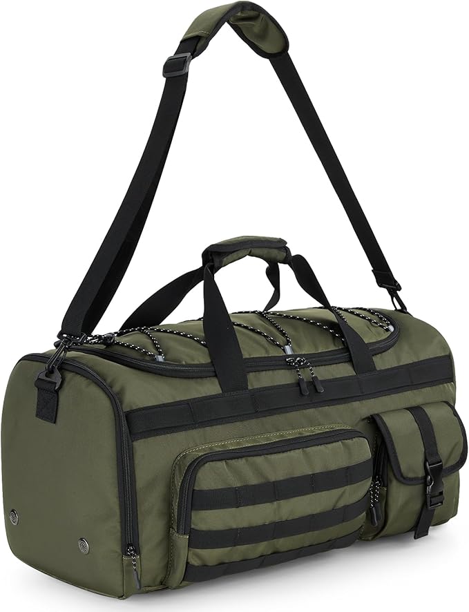 Gonex 45L Duffel Bag for Men, 3 in 1 Convertible Carry Gym Duffle with Shoe Compartment, Tactical Gear Loops, Water-Repellent Lining, Workout & Travel Bag (Army Green)