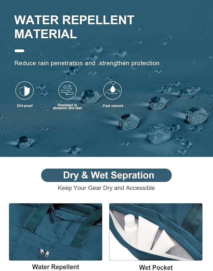 Gym Bag for Women Men, Sport Duffel Bag with Toiletry Bag & Shoe Compartment,Waterproof Travel Weekender Overnight Carry on Bag for Yoga with Trolley Sleeve, Peacock Blue Set