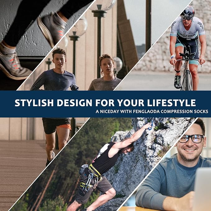 fenglaoda Compression Socks Women Men 6 Pairs, Knee High Best Support Circulation Socks for Running, Travel, Flight, Nurse