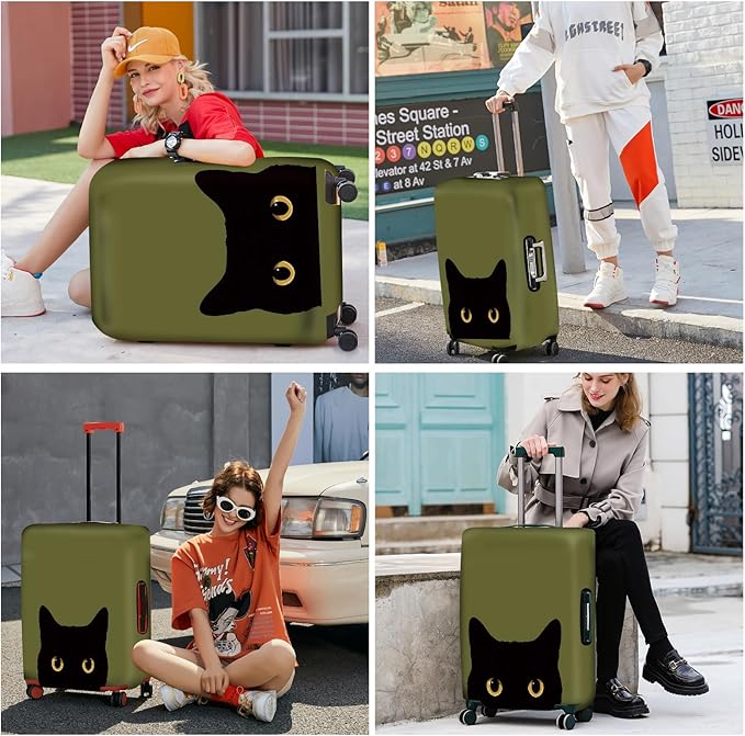 ANNA QUEEN Peeking Black Cat Luggage Cover, Cute Cat Eyes Design Suitcase Protector, Stretchable Washable Travel Sleeve for 28-30 Inch Luggage