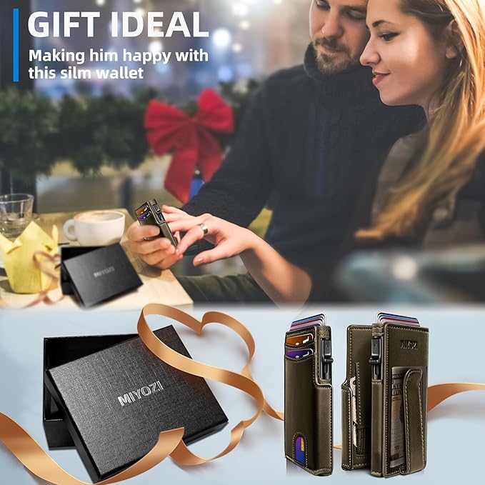 Men Wallet,with Money Clip Coins Pocket ID Window,Slim Front Pocket RFID Blocking Pop-up Card Holder 3.9"x 2.7", Gift Boxed