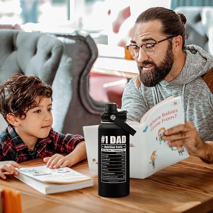 Best Dad Ever Water Bottle 32oz - Dad Bottle Stainless Steel Insulated Sports Bottles with Lid, Gifts for Father from Daughter Son, Dad Gifts for Birthday Christmas Fathers Day