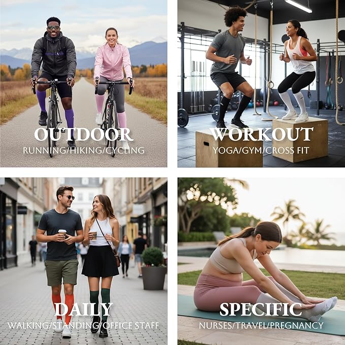 Compression Socks for Women and Men,Knee High 15-20mmHg Graduated Circulation(3 Pairs) for Nurses,Pregnant,Travel