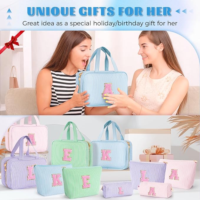 Christmas Gifts for Teenage Girls Stocking Stuffers for Teen Girl Initial Makeup Bag | Cosmetic Toiletry Bag | Birthday Gift for 8 9 10 11 12 13 Years Old | Trendy Stuff - Blue S