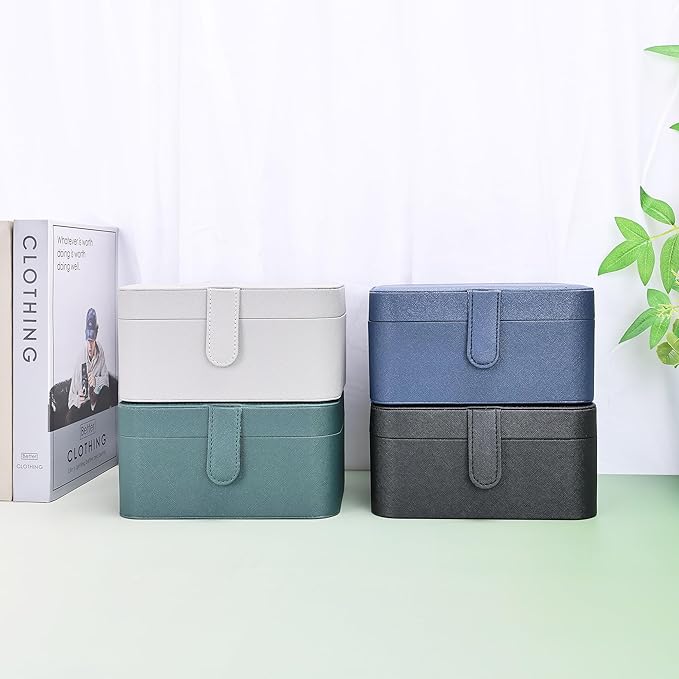 2 Layer Large Jewelry Travel Case with 4 Jewelry Pouches, PU Leather Portable Jewelry Storage Box, Medium Size Jewelry Organizer Box for Earrings, Necklaces, Bracelets (dark green)