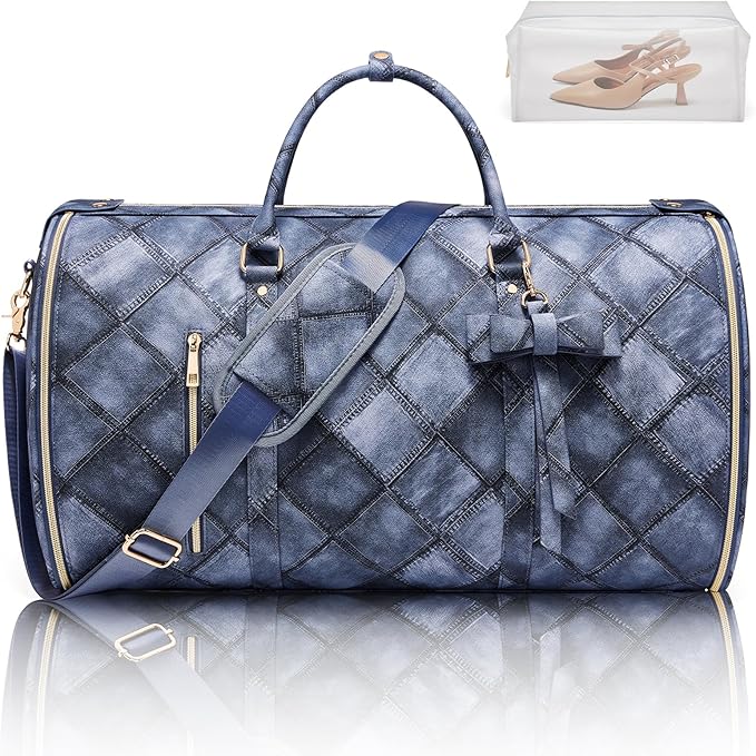 Convertible Garment Duffel Bag for Travel, 2-in-1 Foldable Travel Bag with Shoe Compartment, 20.5x10x12.5Inch Carry On Weekender Bags for Men Women Business Trip, Vacation, Graduation, Blue