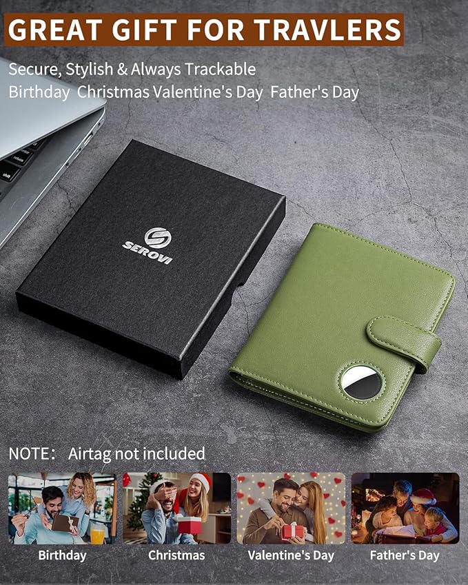 Passport Holder for Travel with AirTag Holder- Leather RFID Blocking Travel accessories with 5 Cards Slot&1ID Window,Magnetic Closure,Gift Box(Air Tag Not Included)