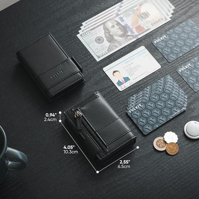 VULKIT Card Holder Bifold Pop Up Leather Wallet for Men RFID Blocking Metal Card Case, Holds 9 Cards and Banknotes Black