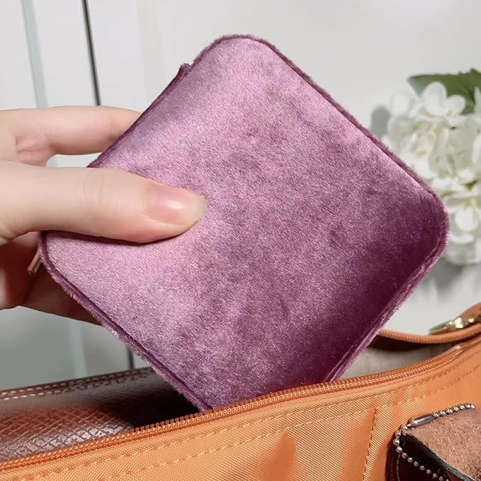 Velvet Jewelry Box, Small Travel Jewelry Organizer, Portable Jewelry Case for Women with Mirror, Lilac Mini Plush Travel Box