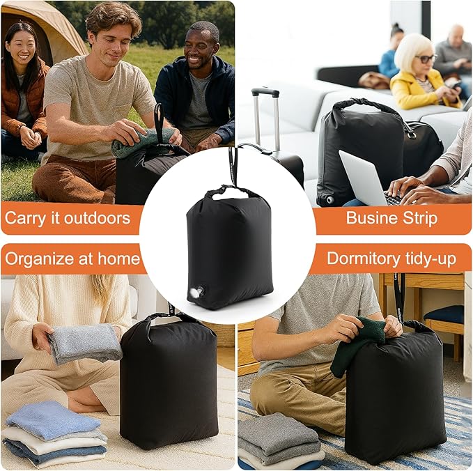 Travel Laundry Bag, Vacuum Compression Dirty Clothes Travel Bag Waterproof Wet Dry Bags Large Capacity Space Saver Bags Reusable Camp Clothes Organizer for Sports Dorm Laundromat (1 Pcs) (Black, M)