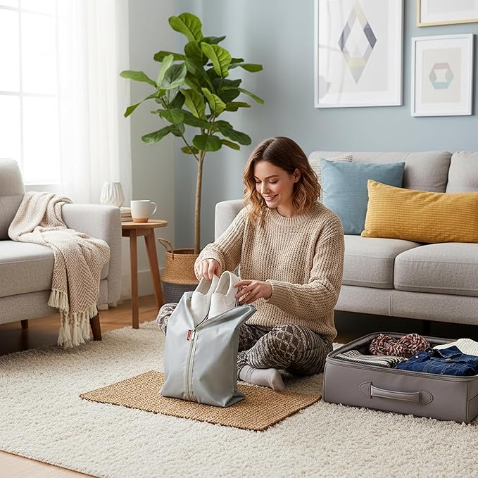 6pcs Portable Shoe Organizer, Travel Pouches with Zipper, Golf Shoe Bags, Clothes Bags, Soccer Cleats Bag Shoe Pouch for Gym, Waterproof, Odor-Resistant (Grey)