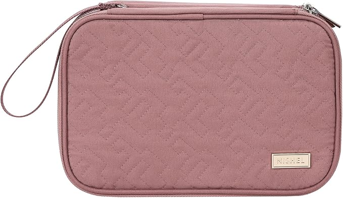 NISHEL Travel Cord Organizer Case, Double Layers Tech Electronic Bag, Essentials for Charger, Cable, Phone, Flash drive, Large, Rose-wood Pink