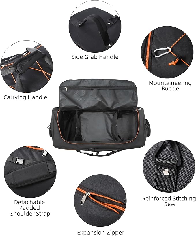 32" Soft-Sided Foldable Wheeled Travel Duffel Bag,Expandable 110L to 140L Rolling Cargo Bag with 2 Wheels and Multiple Pockets (001-Black Orange)