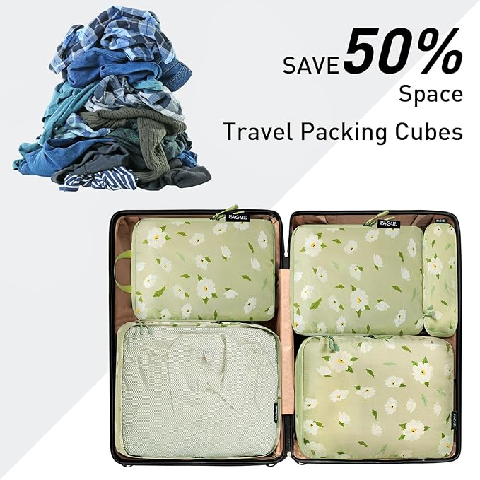 Bagail Ultralight Compression Cubes 7 Set - 3 Packing Cubes, 3 Organizers, and 1 Shoe Bag