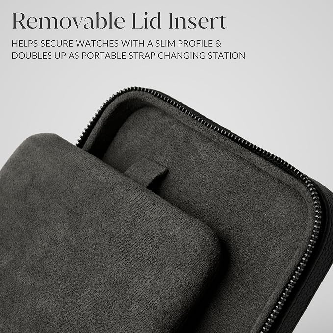 TAWBURY 3 Watch Case for Men – Luxury Leather Watch Travel Case for Men | Black Watch Cases for Men Travel | Traveling Watch Holder for Men | Black Watch Roll Case | 3 Watch Box for Men Travel