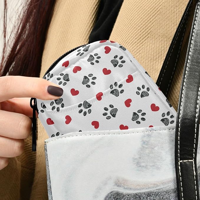 Fustylead Paw Print with Red Hearts Travel Pill Organizer Case Zipper for Purse with Removable Weekly Pill Box for Medicine, Vitamin, Supplement Medicine Organizer