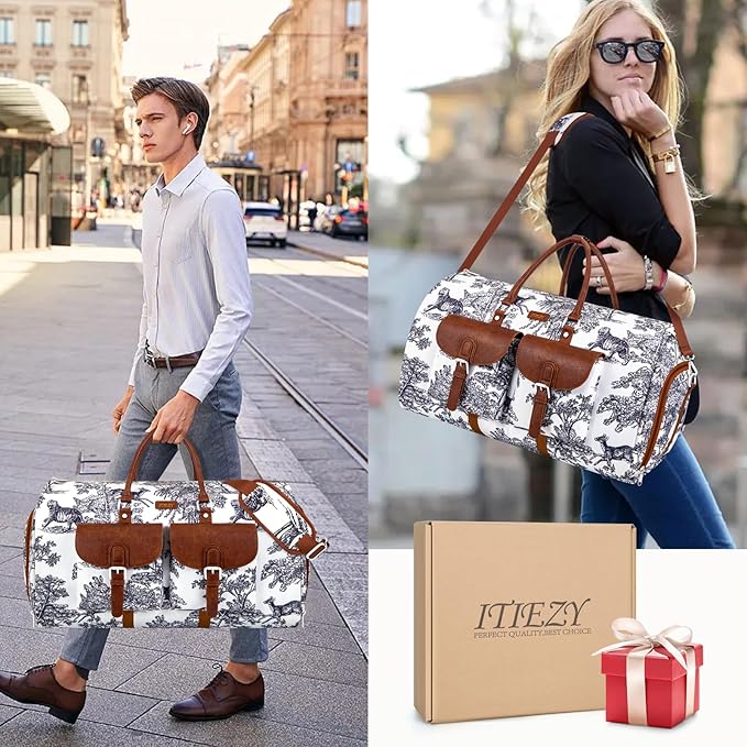 Garment Duffel Bag for Travel - Convertible Carry on Garment Duffel Travel Bag for Women Men Large Weekender Bag with Shoes Pouch 2 in 1 Hanging Suit Travel Duffel Bag 3pcs Set