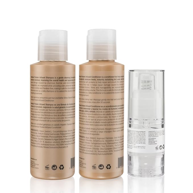 MOEHAIR Travel Kit | Protein Infused Shampoo and Conditioner Set with Frizz Control | Travel Size (3.4 Fl. Oz) Shampoo, Conditioner and Serum
