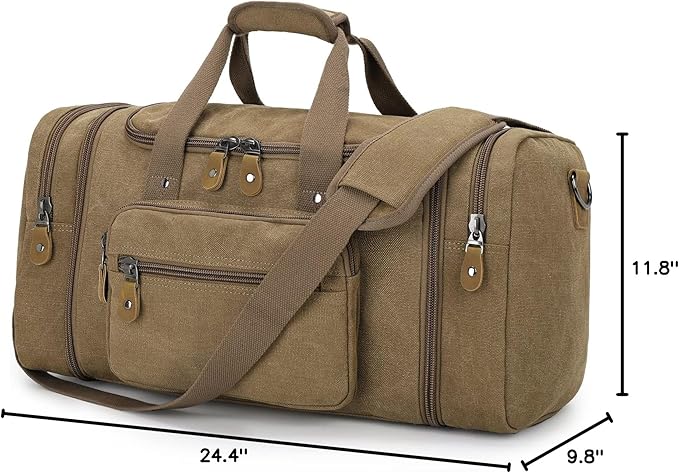 Gonex Canvas Duffle Bag for Travel, 50L Duffel Overnight Weekend Bag(Coffee)