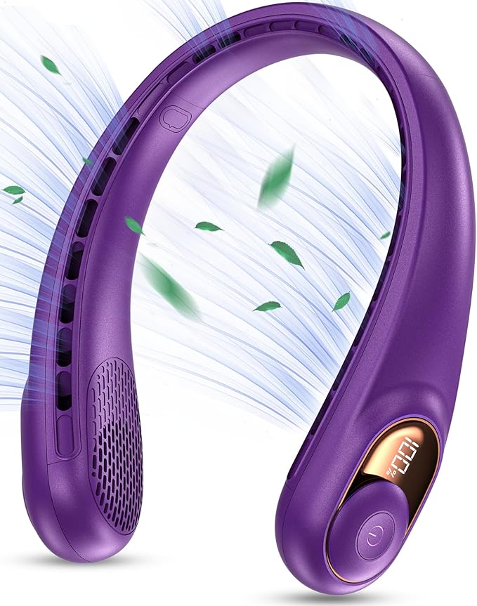 KIDEE Portable Neck Fan, Hands Free Bladeless Fan Rechargeable, 4000mAh Battery Operated USB Wearable Personal Fan, Upgraded Air Volume, 3 Speeds