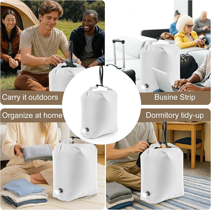 Travel Laundry Bag, Vacuum Compression Dirty Clothes Travel Bag Waterproof Wet Dry Bags Large Capacity Space Saver Bags Reusable Camp Clothes Organizer for Sports Dorm Laundromat (1 Pcs ) (White, M)