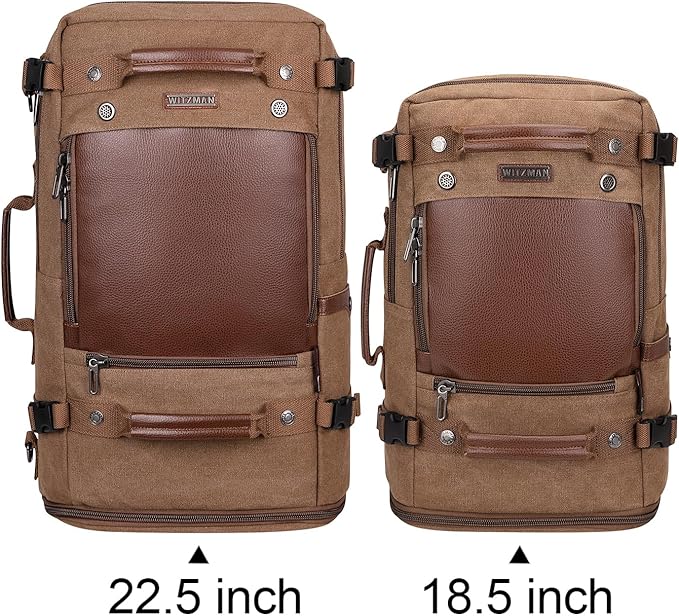 WITZMAN Travel Backpack for Men Women Carry on Luggage Backpack Canvas Rucksack Duffel bag with Shoe Compartment(A2021 big size brown)